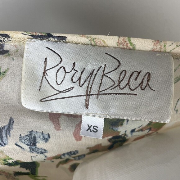 Rory Beca Ivory Print Silk Blouse Asymmetrical Size XS - Picture 9 of 13